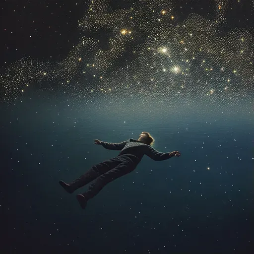 Man floating in celestial sea reaching towards stars - Image 1