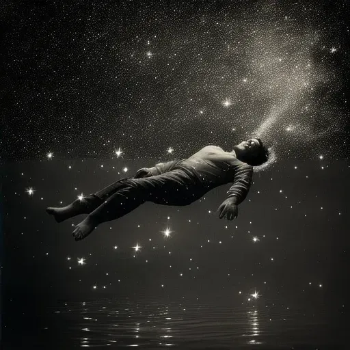 Man floating in celestial sea reaching towards stars - Image 2