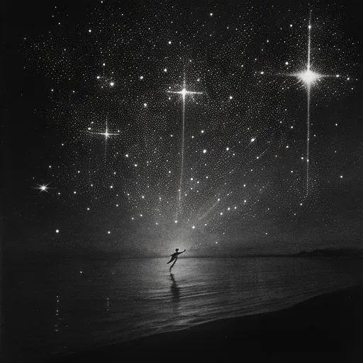 Man floating in celestial sea reaching towards stars - Image 4