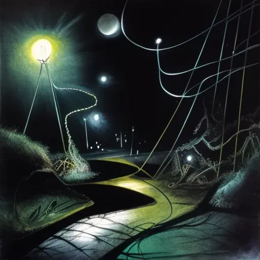 Image of a rural road night scene with streetlight glow - Image 1