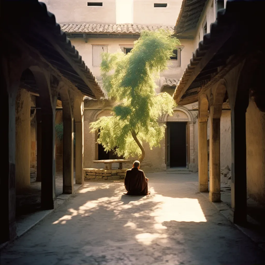 Meditating monk in peaceful monastery courtyard - Image 2