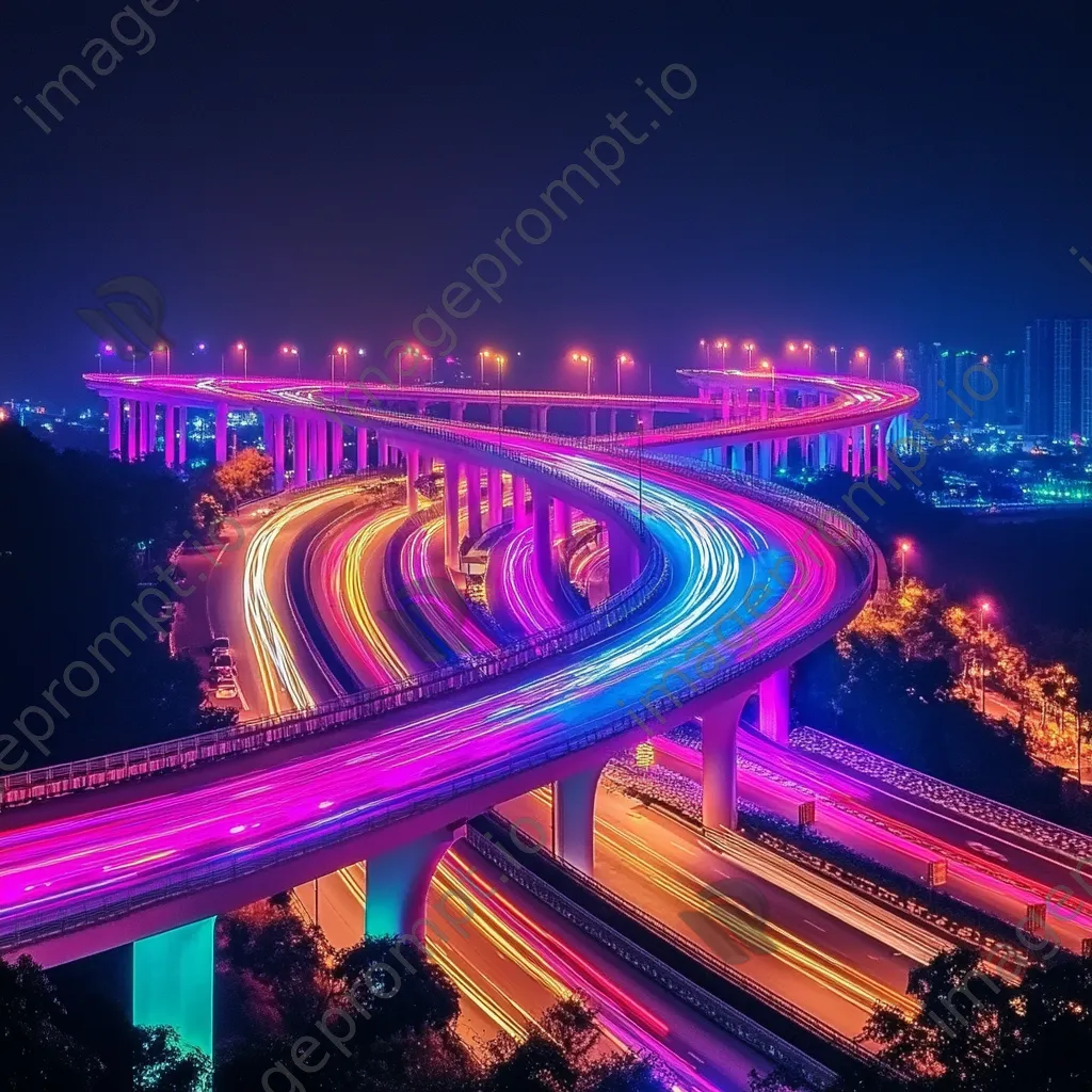 Light trails from cars on a nighttime highway - Image 1