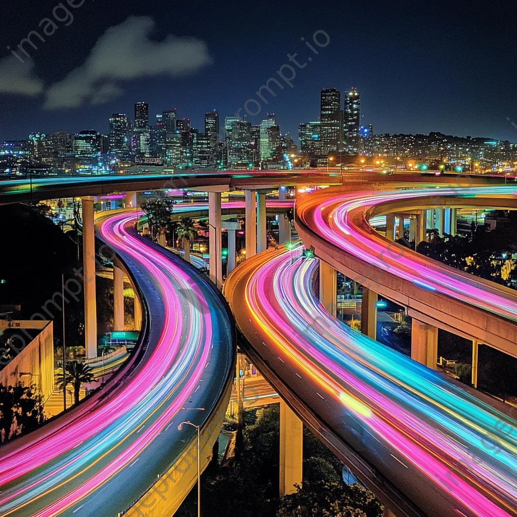 Light trails from cars on a nighttime highway - Image 2