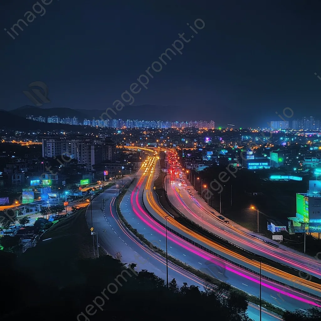 Light trails from cars on a nighttime highway - Image 3