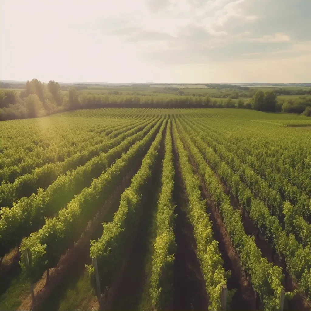 Aerial view of a green vineyard with rows of grapevines - Image 2