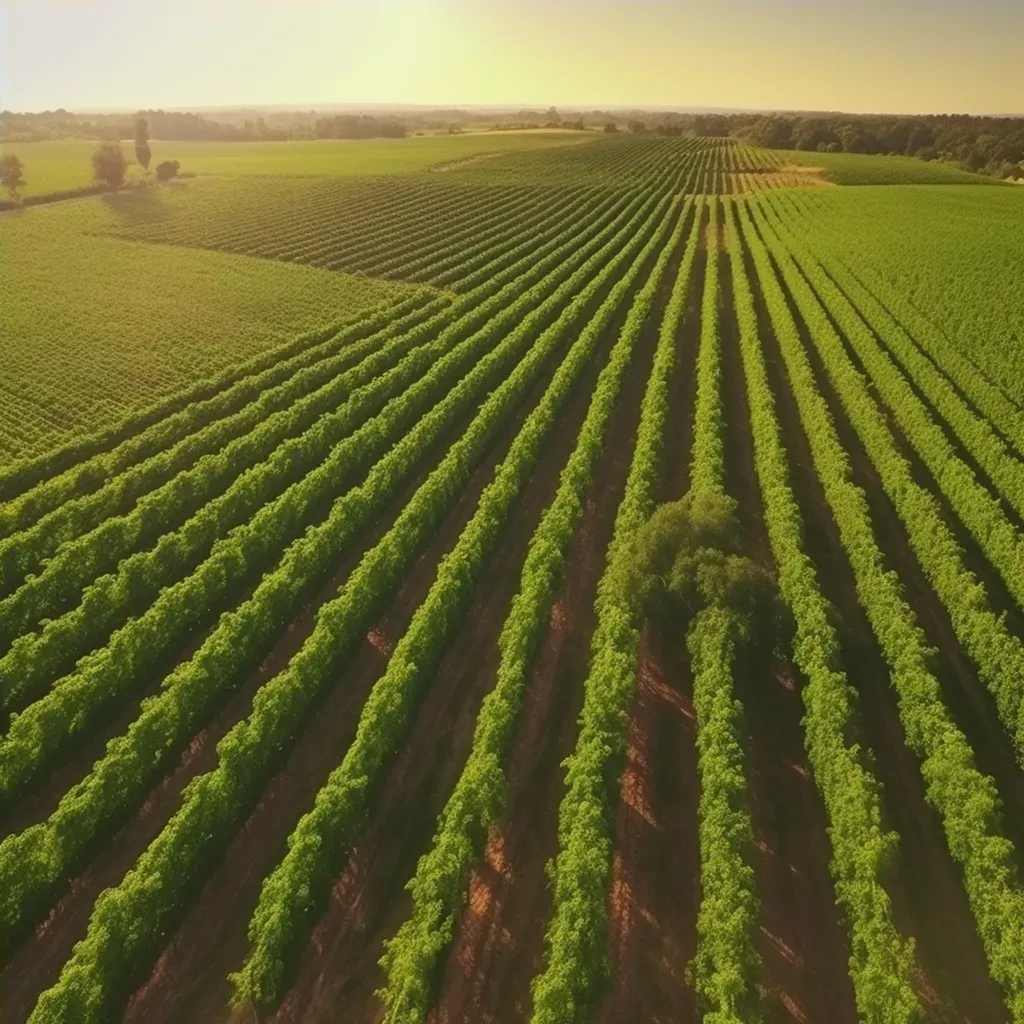 Aerial view of a green vineyard with rows of grapevines - Image 4