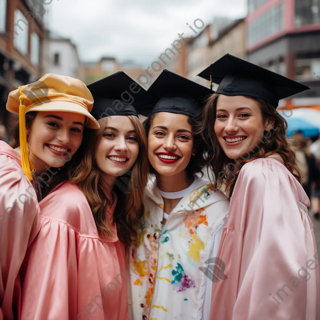 Cheerful graduates posing with friends in urban setting - Image 1