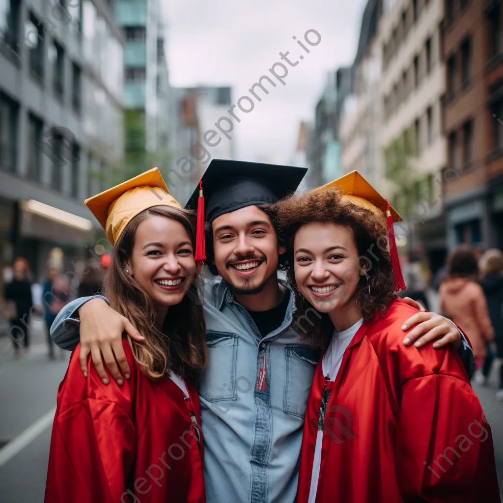 Cheerful graduates posing with friends in urban setting - Image 2