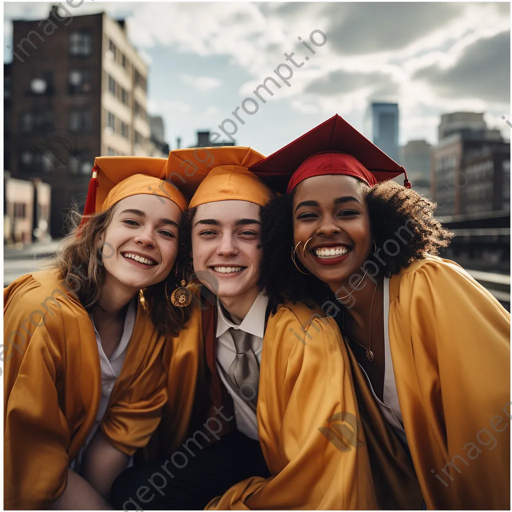 Cheerful graduates posing with friends in urban setting - Image 4