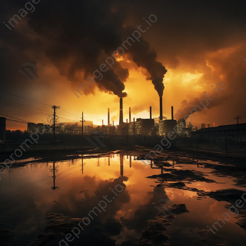 Industrial skyline silhouetted at dawn in black and white high contrast - Image 1