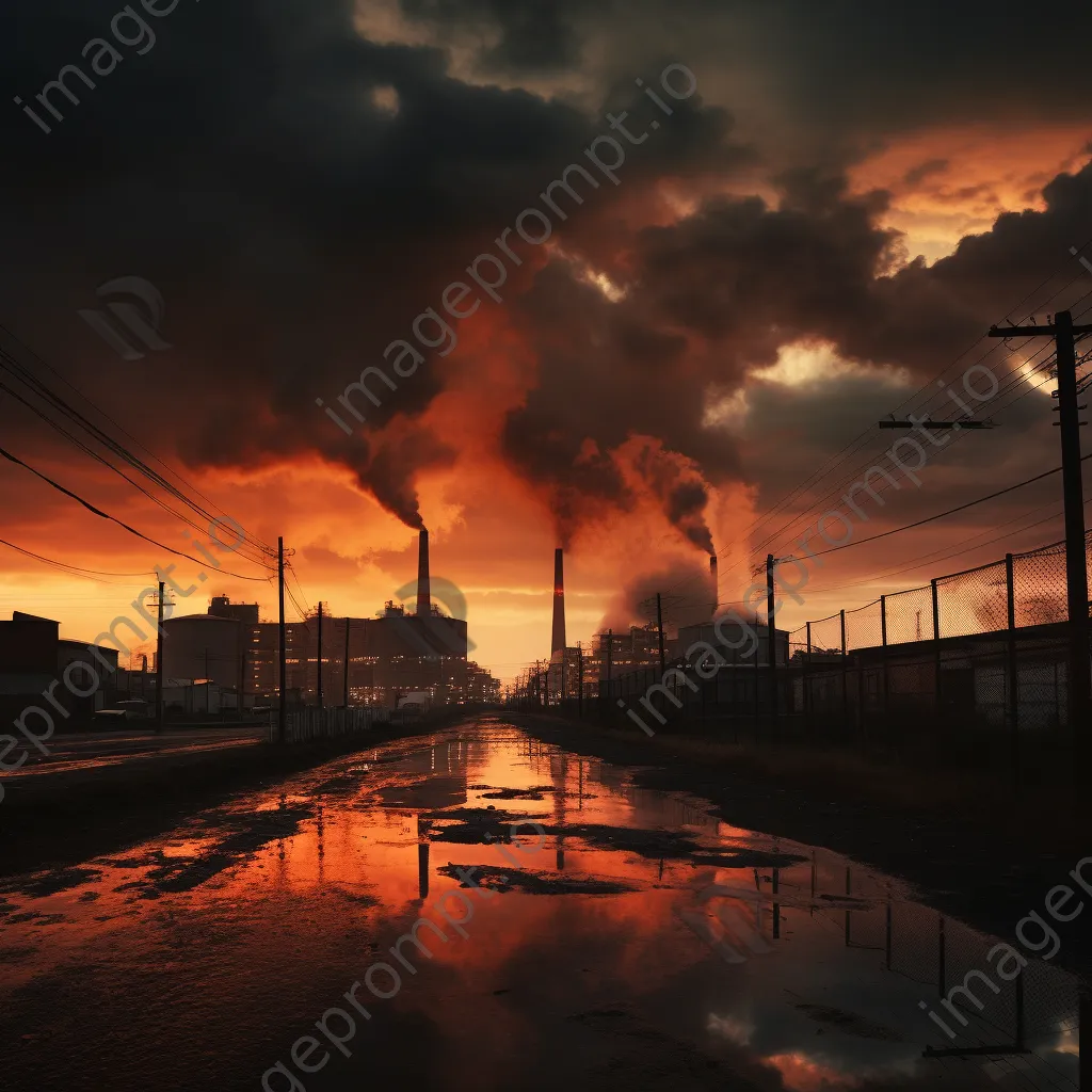 Industrial skyline silhouetted at dawn in black and white high contrast - Image 2