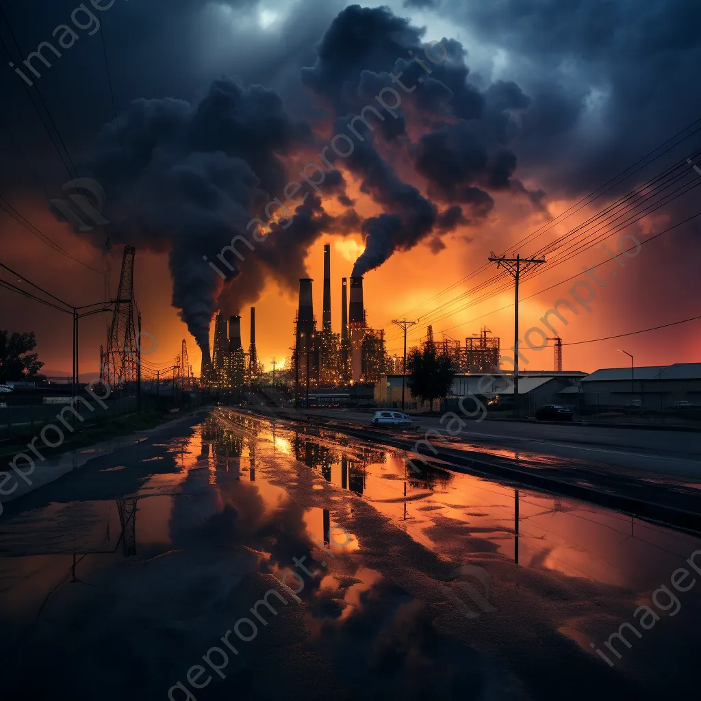 Industrial skyline silhouetted at dawn in black and white high contrast - Image 3