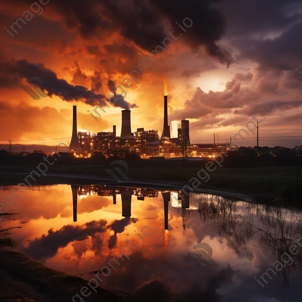 Industrial skyline silhouetted at dawn in black and white high contrast - Image 4