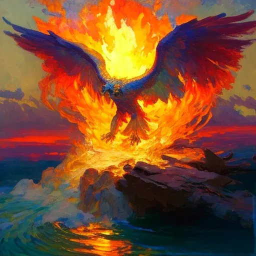 Image of mystical phoenix rising from ashes at sunset - Image 2