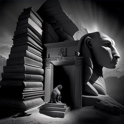 Image of a secret library with flying books guarded by a sphinx - Image 3