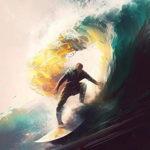 Image capturing a dynamic surfing competition moment with a surfer on a towering wave - Image 1