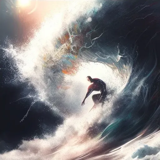 Image capturing a dynamic surfing competition moment with a surfer on a towering wave - Image 4