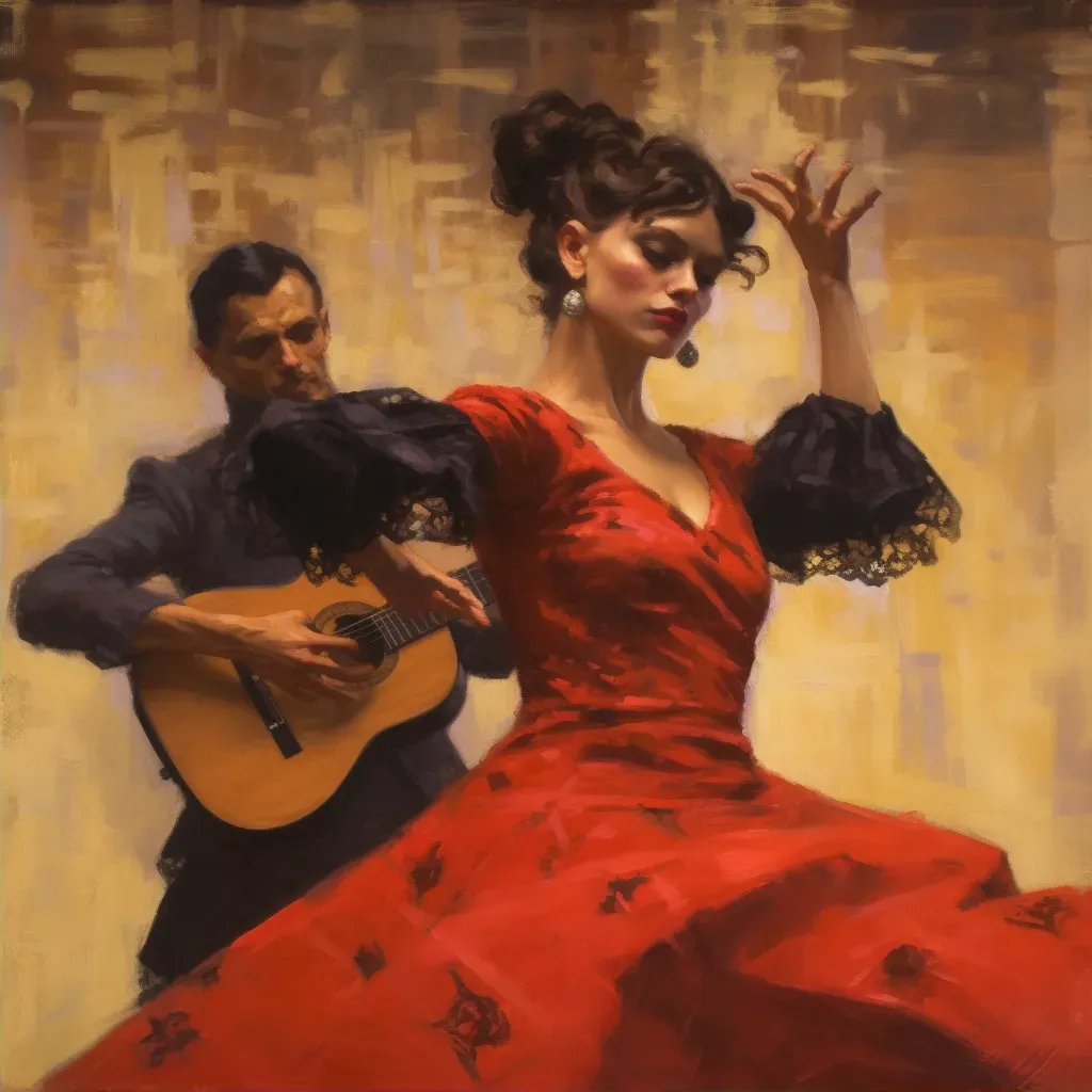 Image of a flamenco dancer twirling with a Spanish guitar player - Image 2