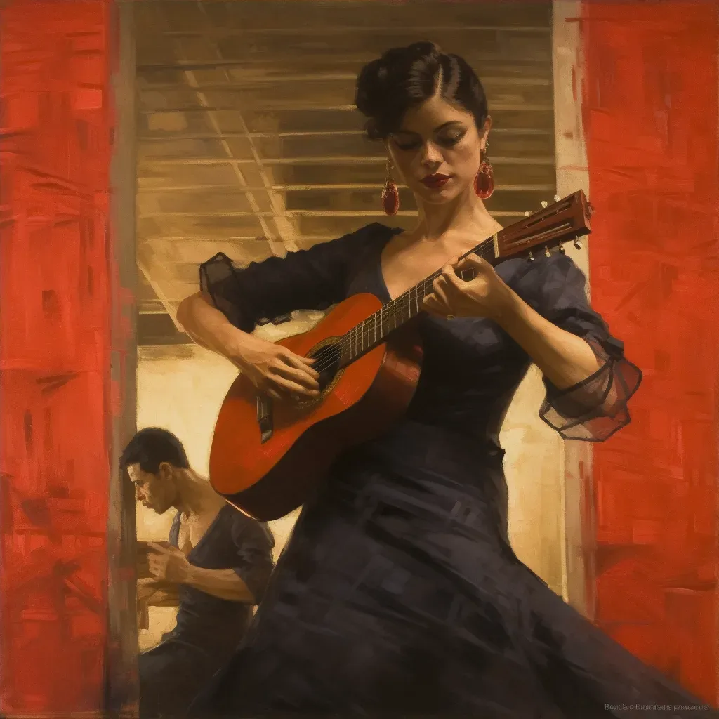 Image of a flamenco dancer twirling with a Spanish guitar player - Image 4