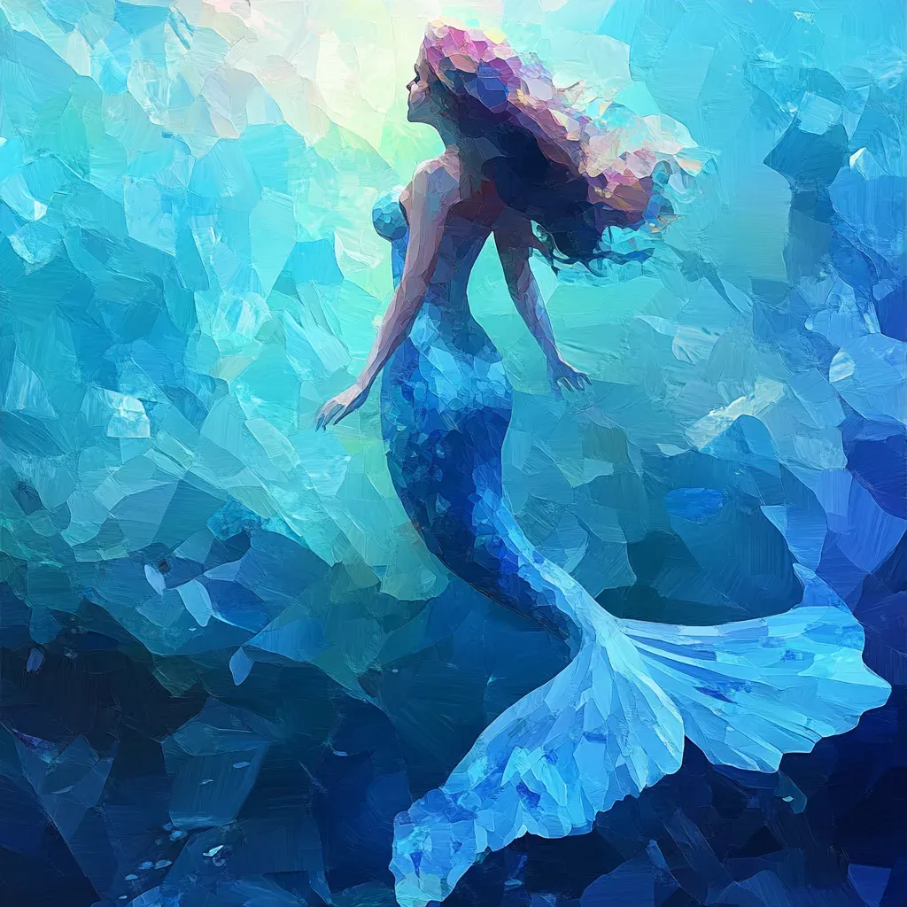 Low poly mermaid with a watercolor effect, in an underwater setting - Image 1