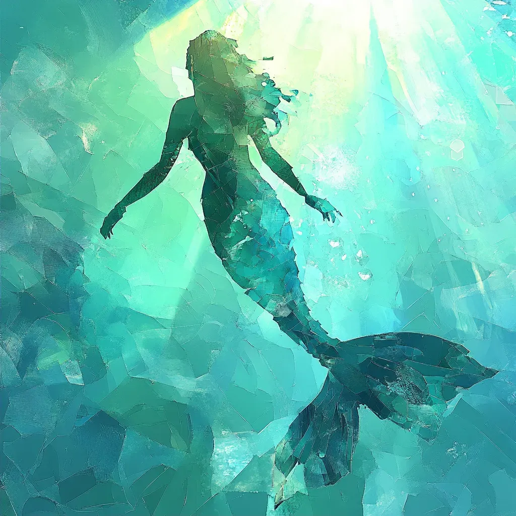 Low poly mermaid with a watercolor effect, in an underwater setting - Image 2