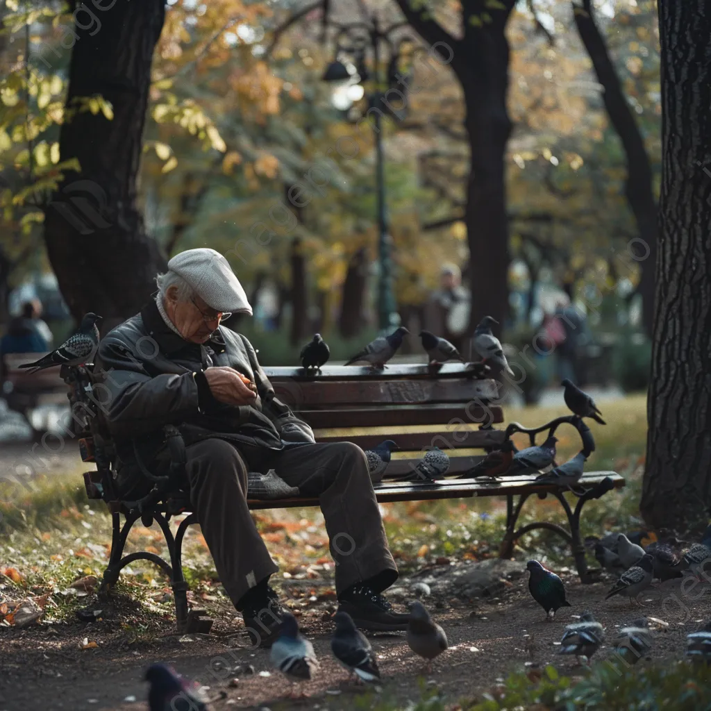 Elderly person feeding birds in a park - Image 2