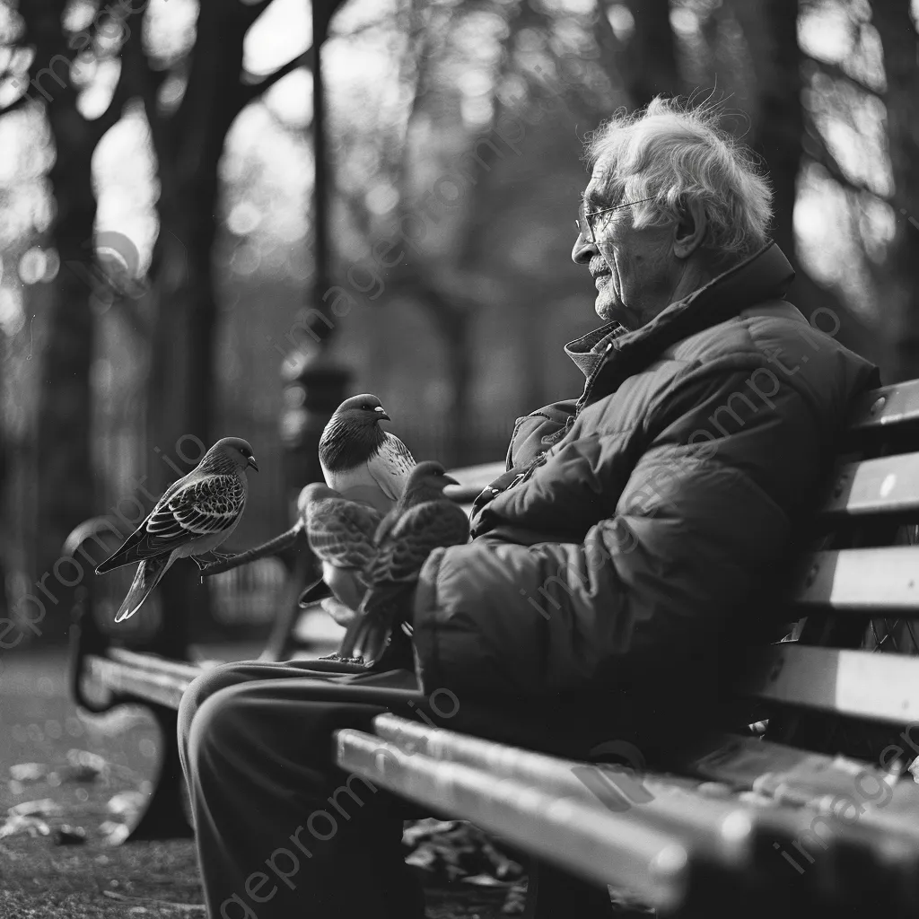 Elderly person feeding birds in a park - Image 3