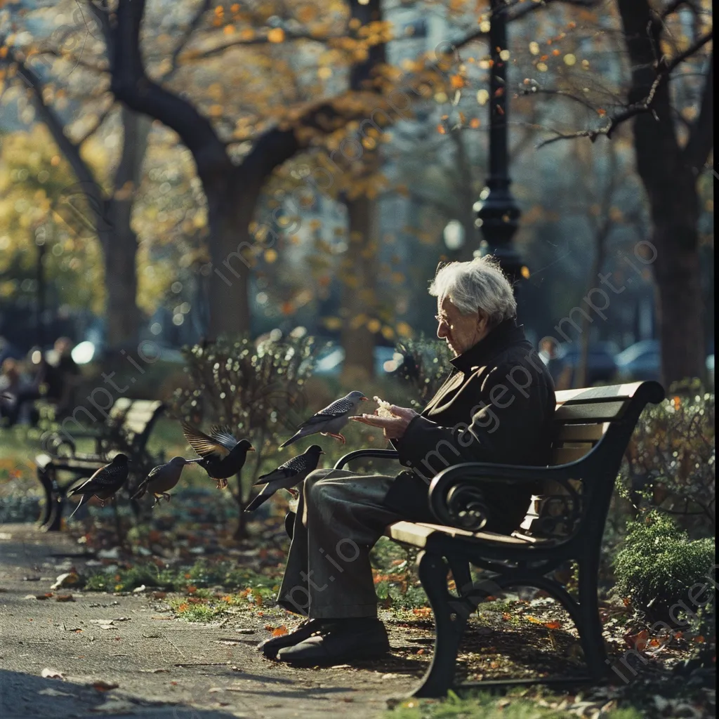 Elderly person feeding birds in a park - Image 4