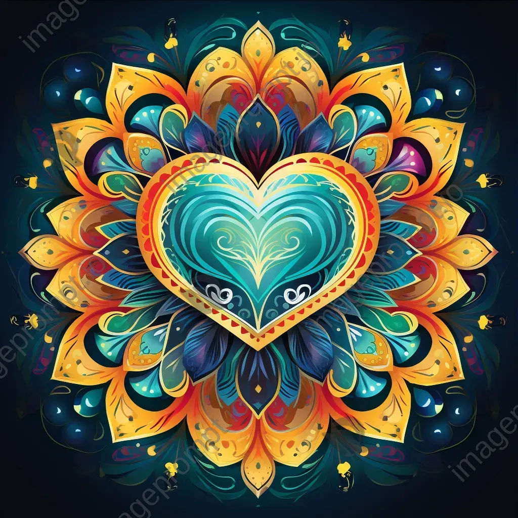 Intricate colorful mandala with heart at the center signifying complexity in love - Image 3