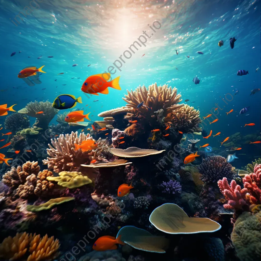 Dazzling coral reef with colorful fish swimming in harmony, captured with a Blackmagic Design URSA Mini Pro 12K. - Image 1