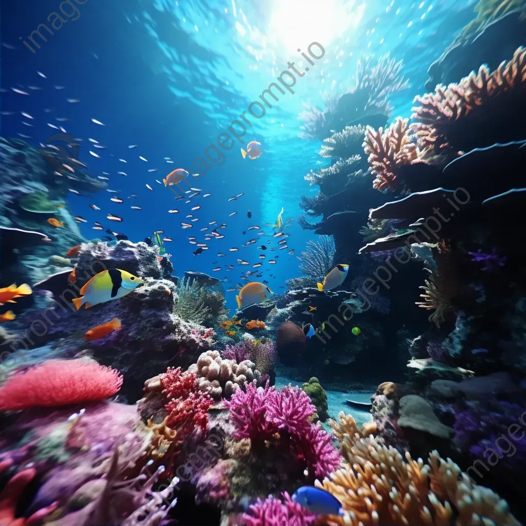 Dazzling coral reef with colorful fish swimming in harmony, captured with a Blackmagic Design URSA Mini Pro 12K. - Image 2