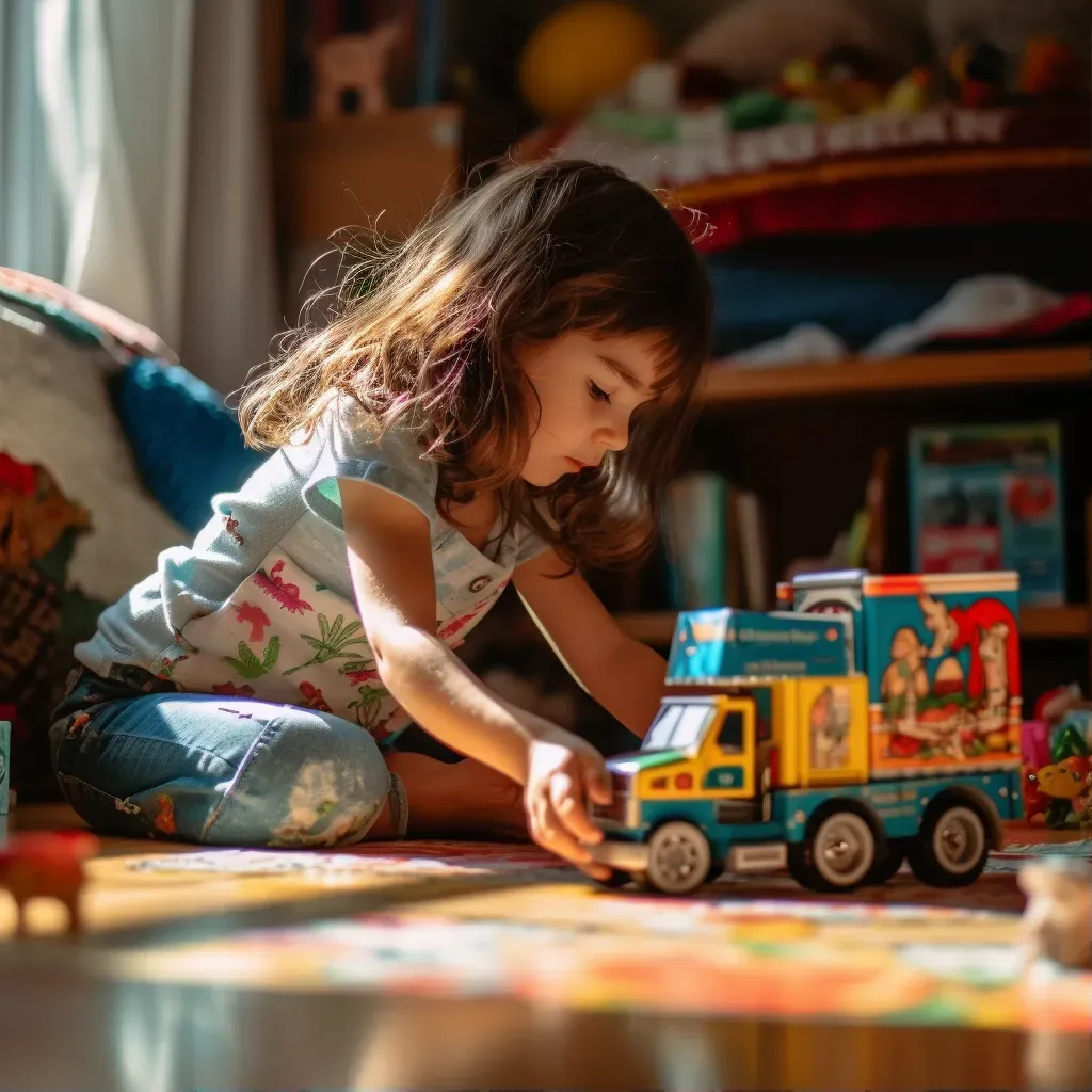 Young girl playing with toy truck and gender-neutral toys challenging stereotypes - Image 1