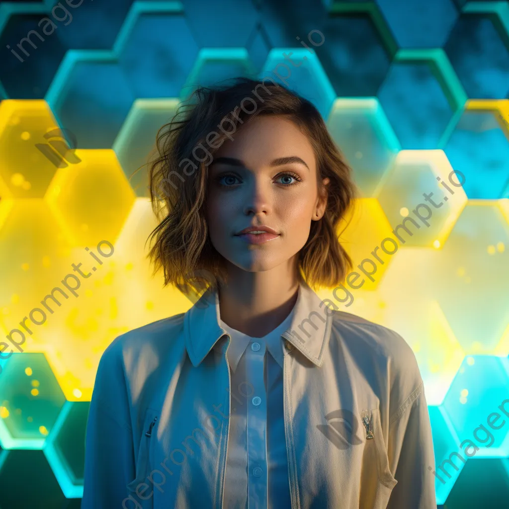 Aqua blue and lemon gradient with hexagonal bokeh - Image 2