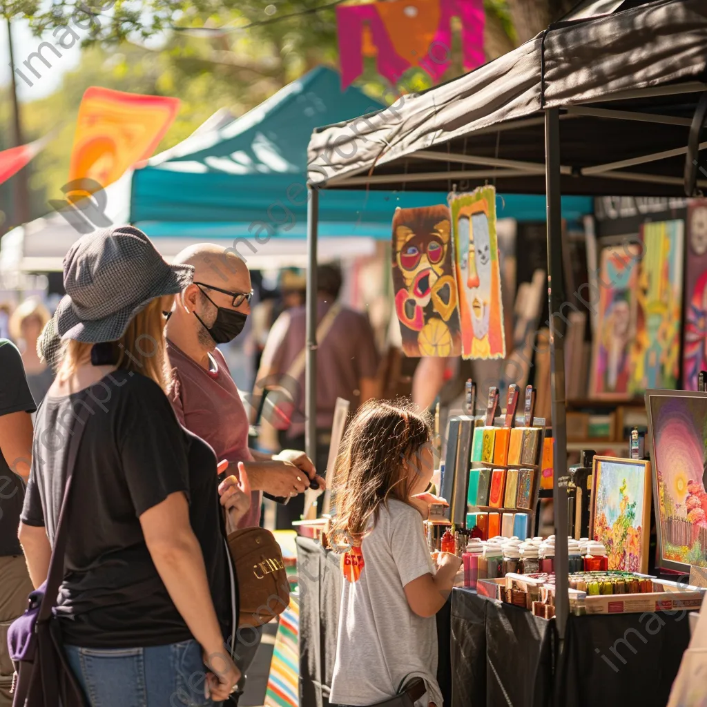 Local artists and families at an outdoor art fair - Image 3