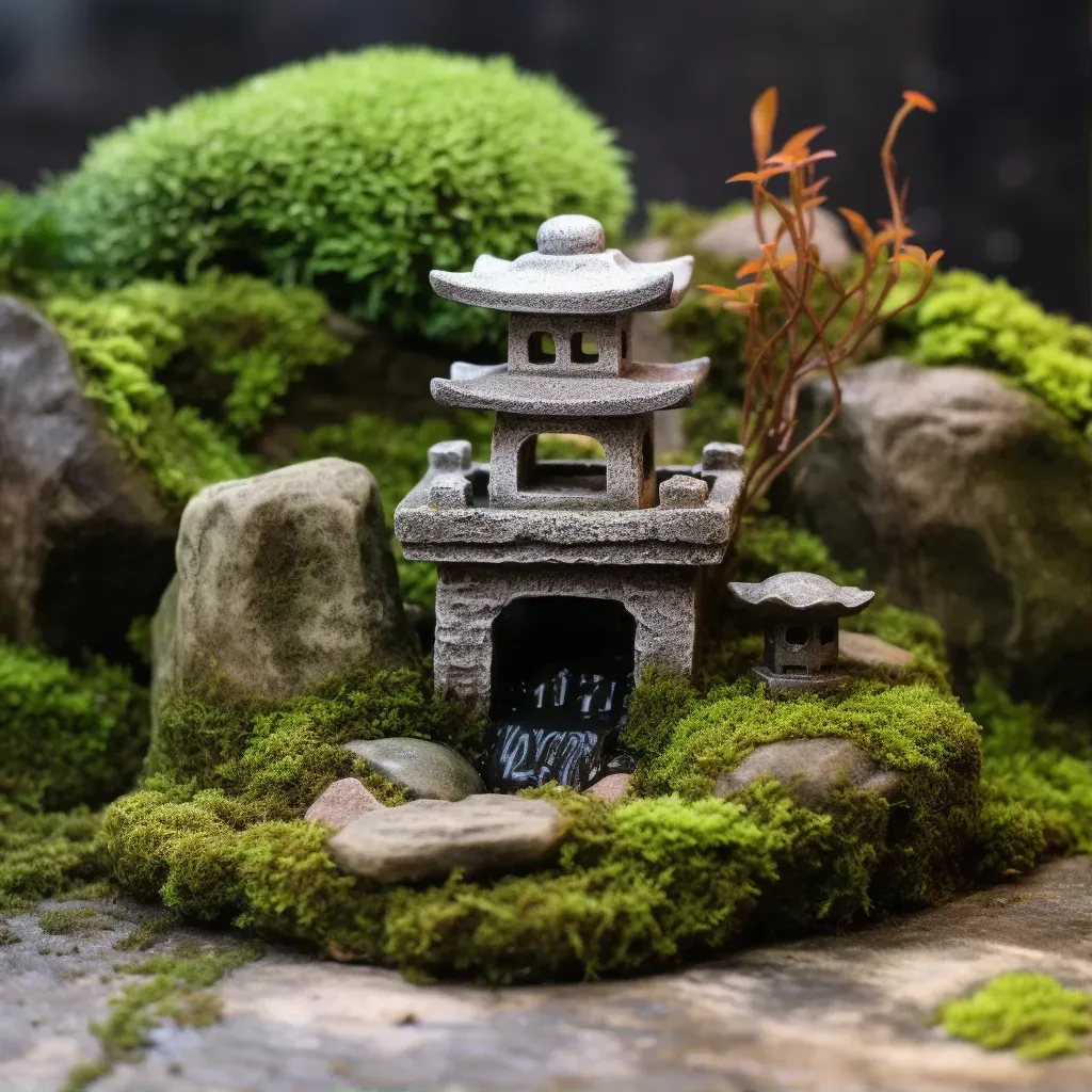 Image of a serene Zen rock garden with a miniature waterfall and a moss-covered stone lantern - Image 1