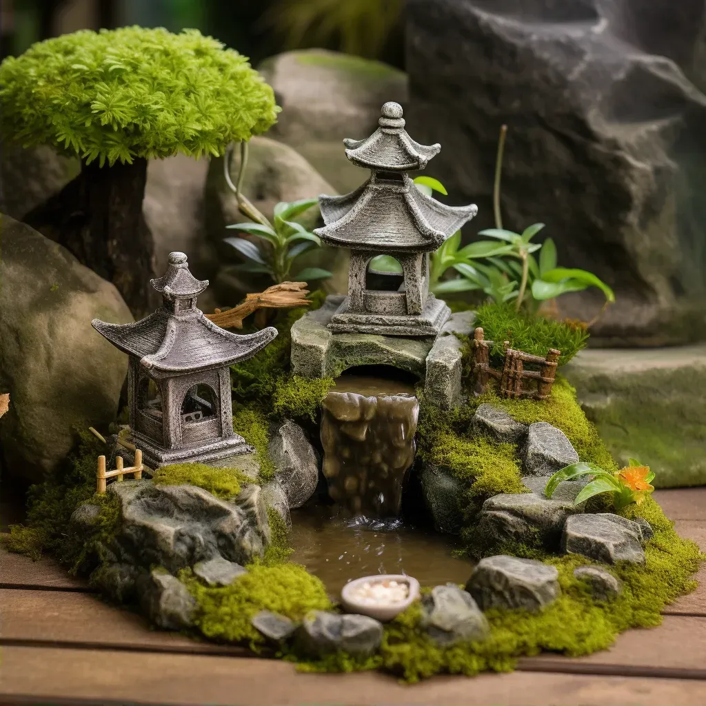 Image of a serene Zen rock garden with a miniature waterfall and a moss-covered stone lantern - Image 2