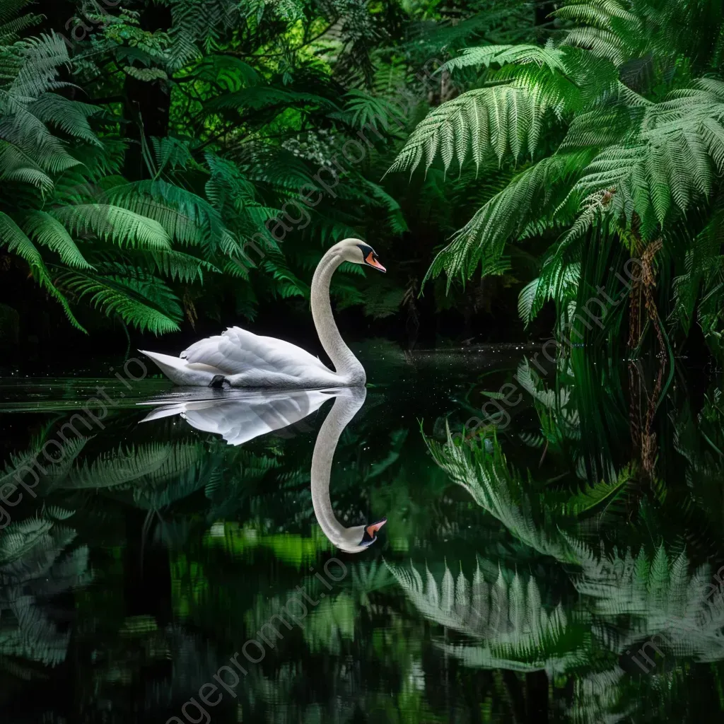 Graceful swan on still pond with centered reflection - Image 1