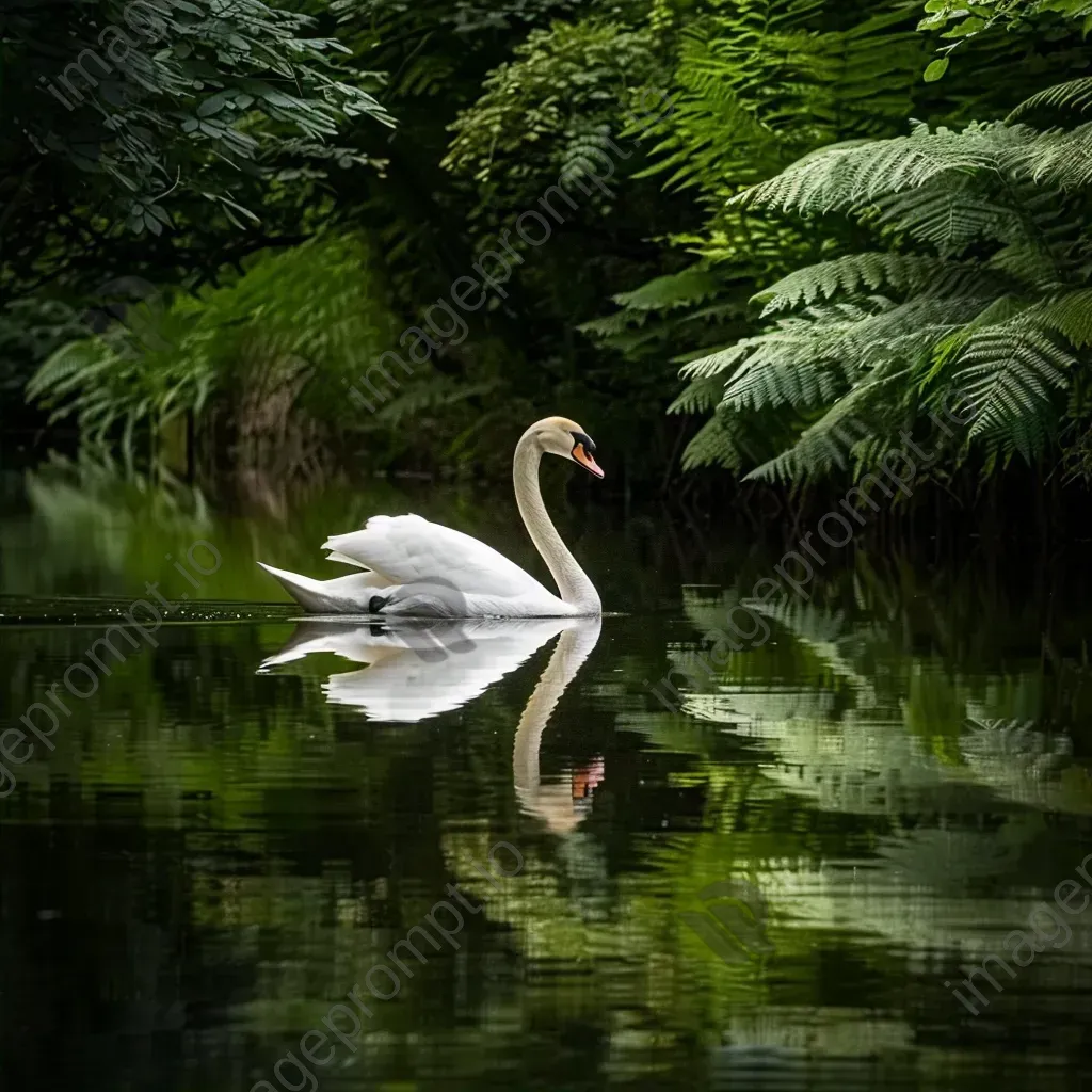 Graceful swan on still pond with centered reflection - Image 2