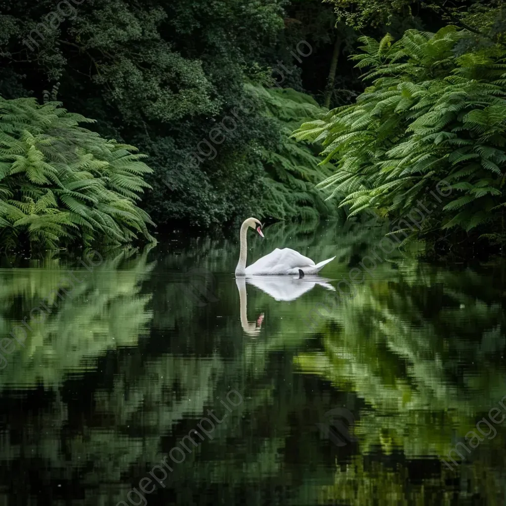 Graceful swan on still pond with centered reflection - Image 3