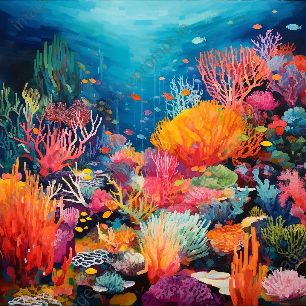 Vibrant coral reef painted with sustainable pigments in the style of Fauvism - Image 1