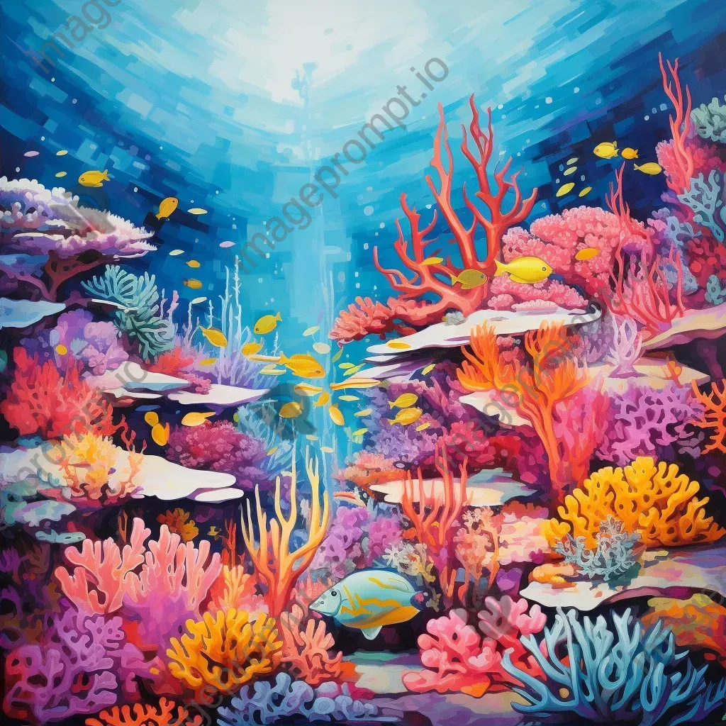 Vibrant coral reef painted with sustainable pigments in the style of Fauvism - Image 2