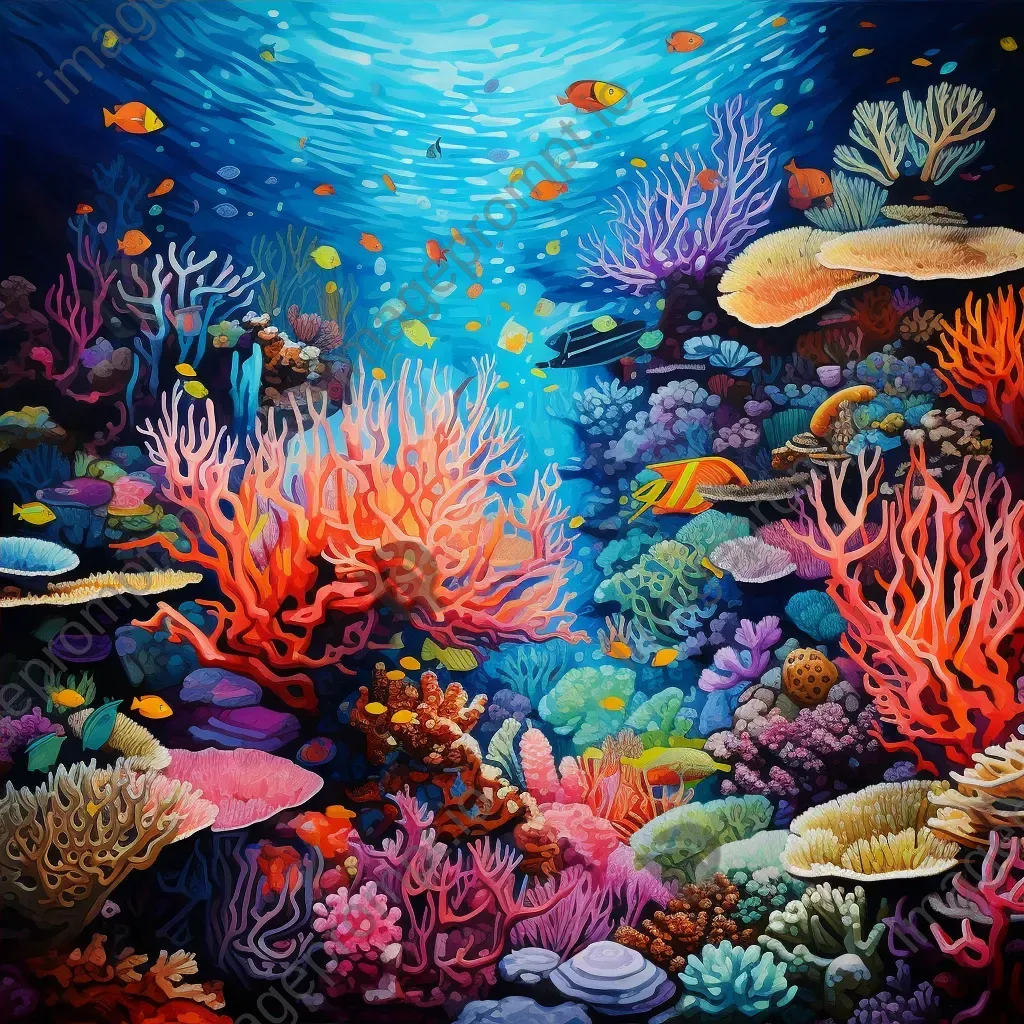 Vibrant coral reef painted with sustainable pigments in the style of Fauvism - Image 4