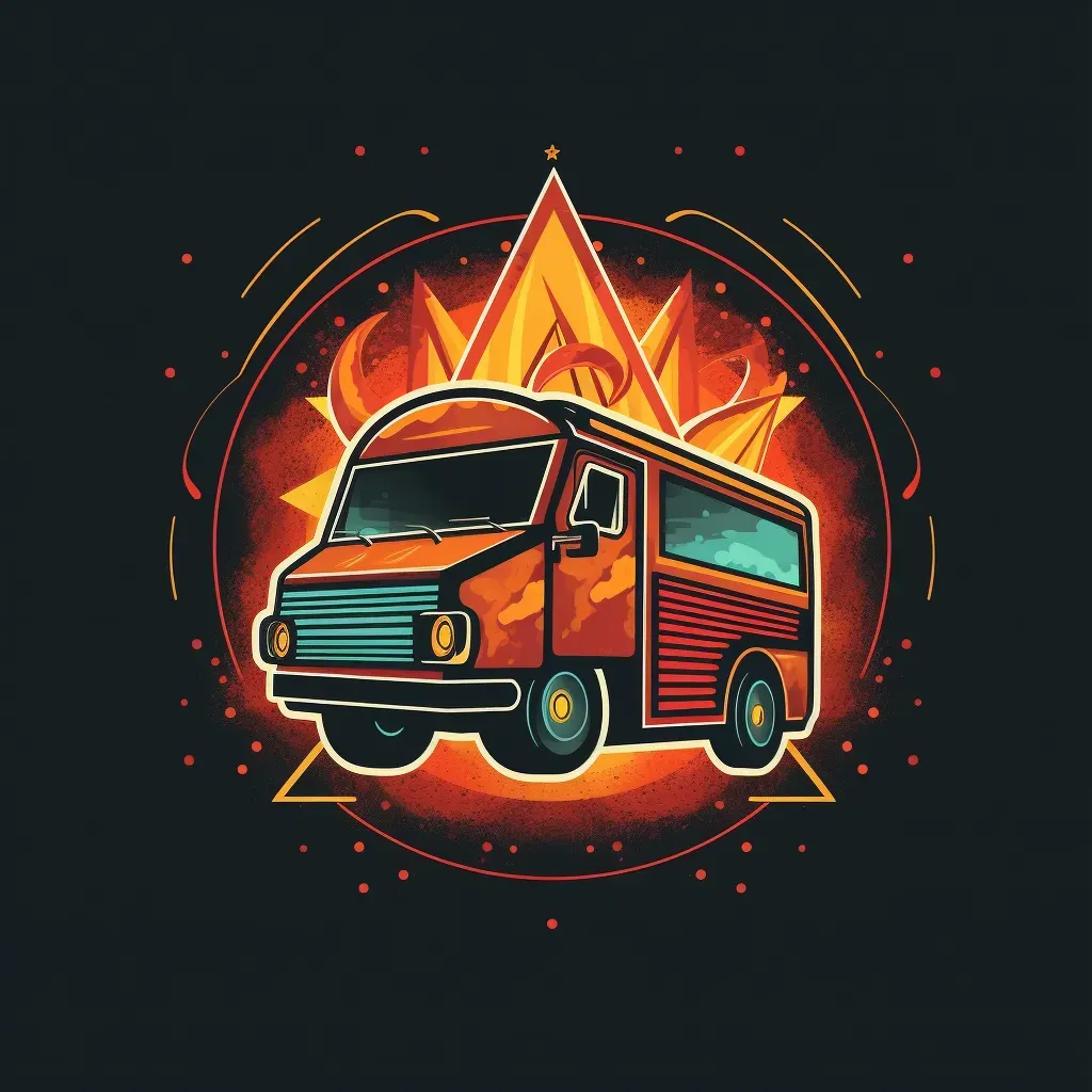 Image of a fiery taco truck logo with a stylized taco icon in red and yellow colors - Image 1