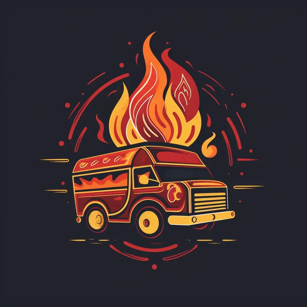 Image of a fiery taco truck logo with a stylized taco icon in red and yellow colors - Image 2