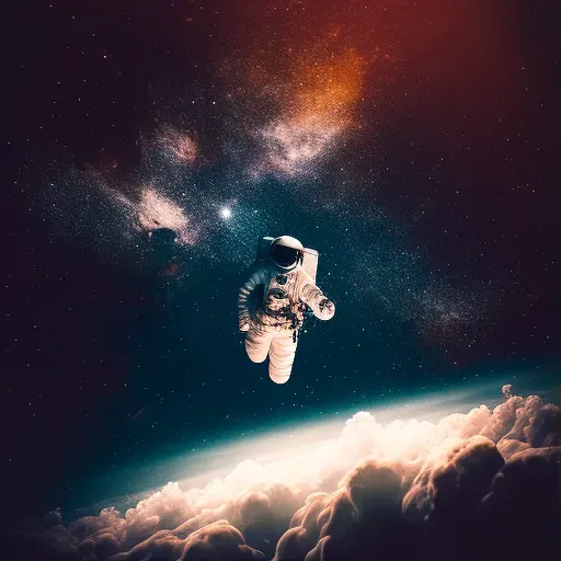 Astronaut floating in space with distant galaxy in background - Image 1