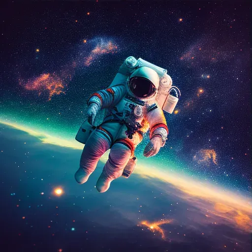 Astronaut floating in space with distant galaxy in background - Image 3