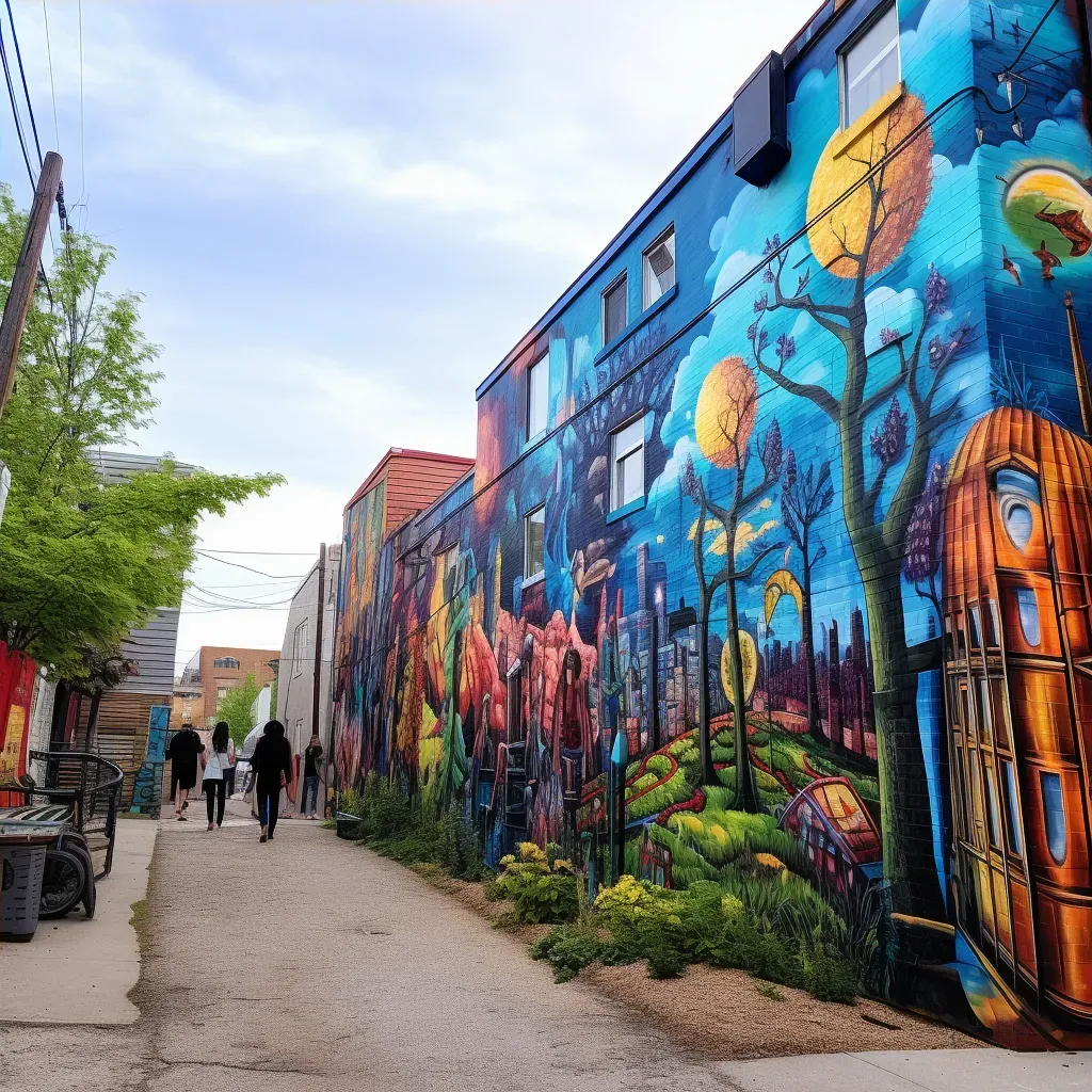 Vibrant street art alley with colorful murals and graffiti - Image 4