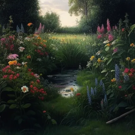 Flower garden merging with overgrown meadow - Image 1