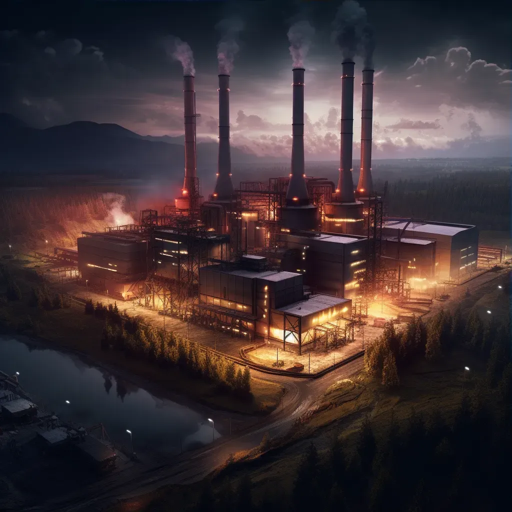 Artistic depiction of a power plant at night with glowing machinery and steam creating a surreal ambiance - Image 3