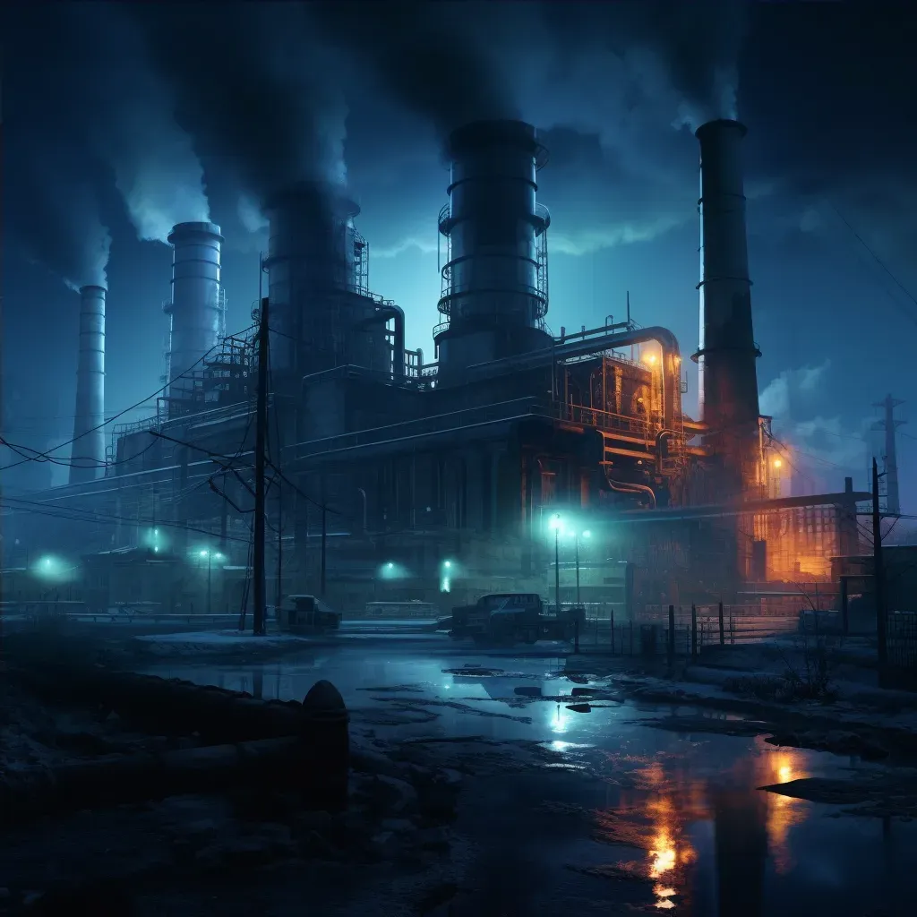 Artistic depiction of a power plant at night with glowing machinery and steam creating a surreal ambiance - Image 4